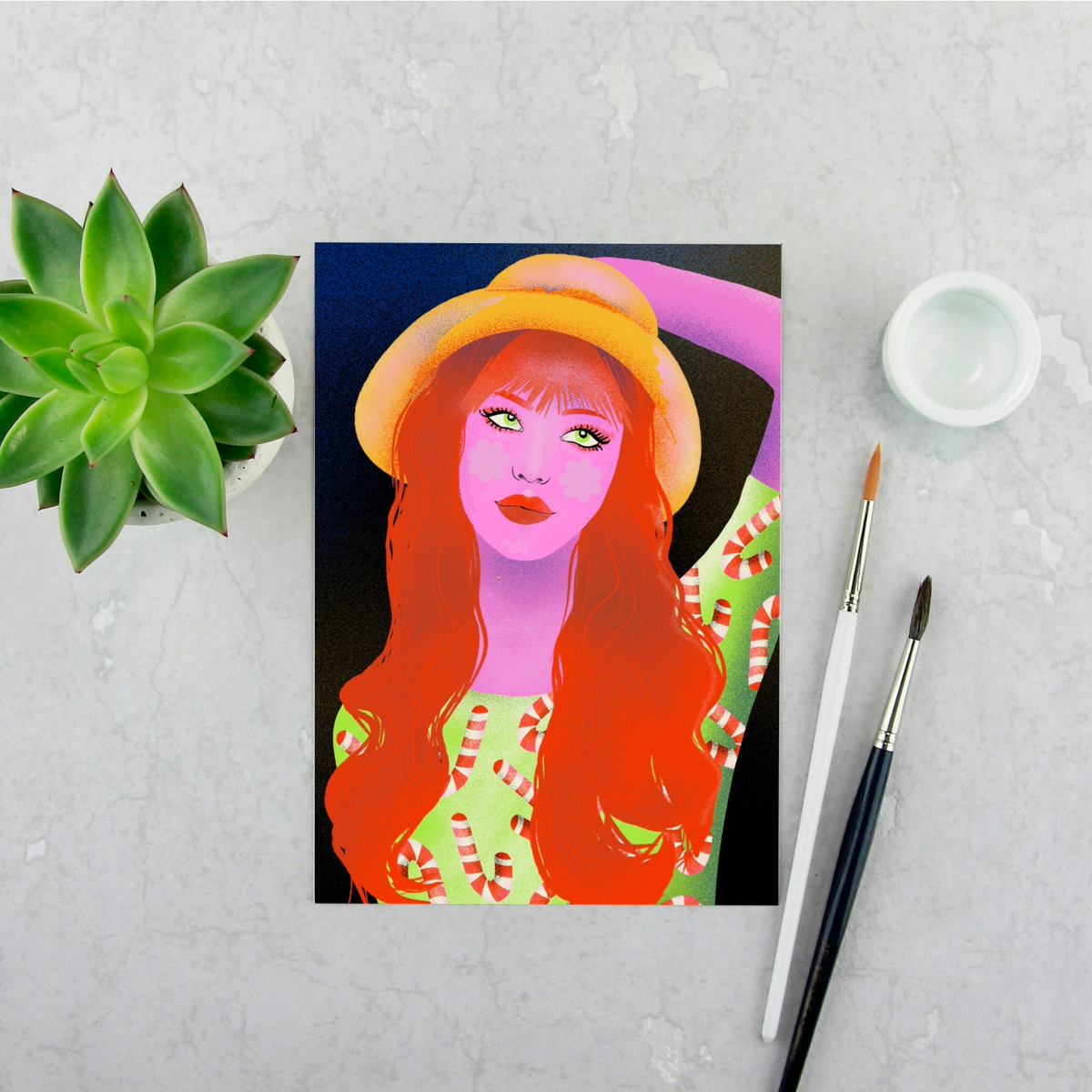 Girl with a Hat Print — Girl with a Hat A5 art print by Glimmette.