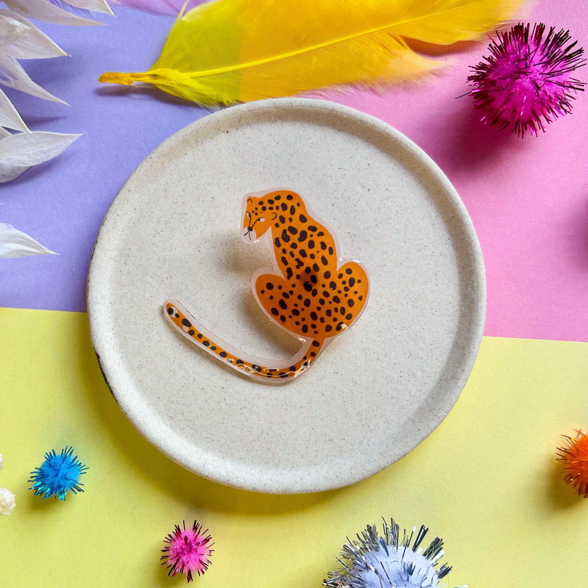Leopard Pin — handmade leopard acrylic pin by Glimmette.