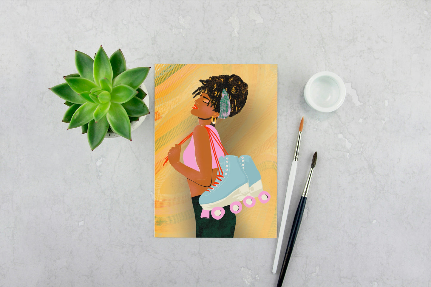 Girl With Roller Skates Print