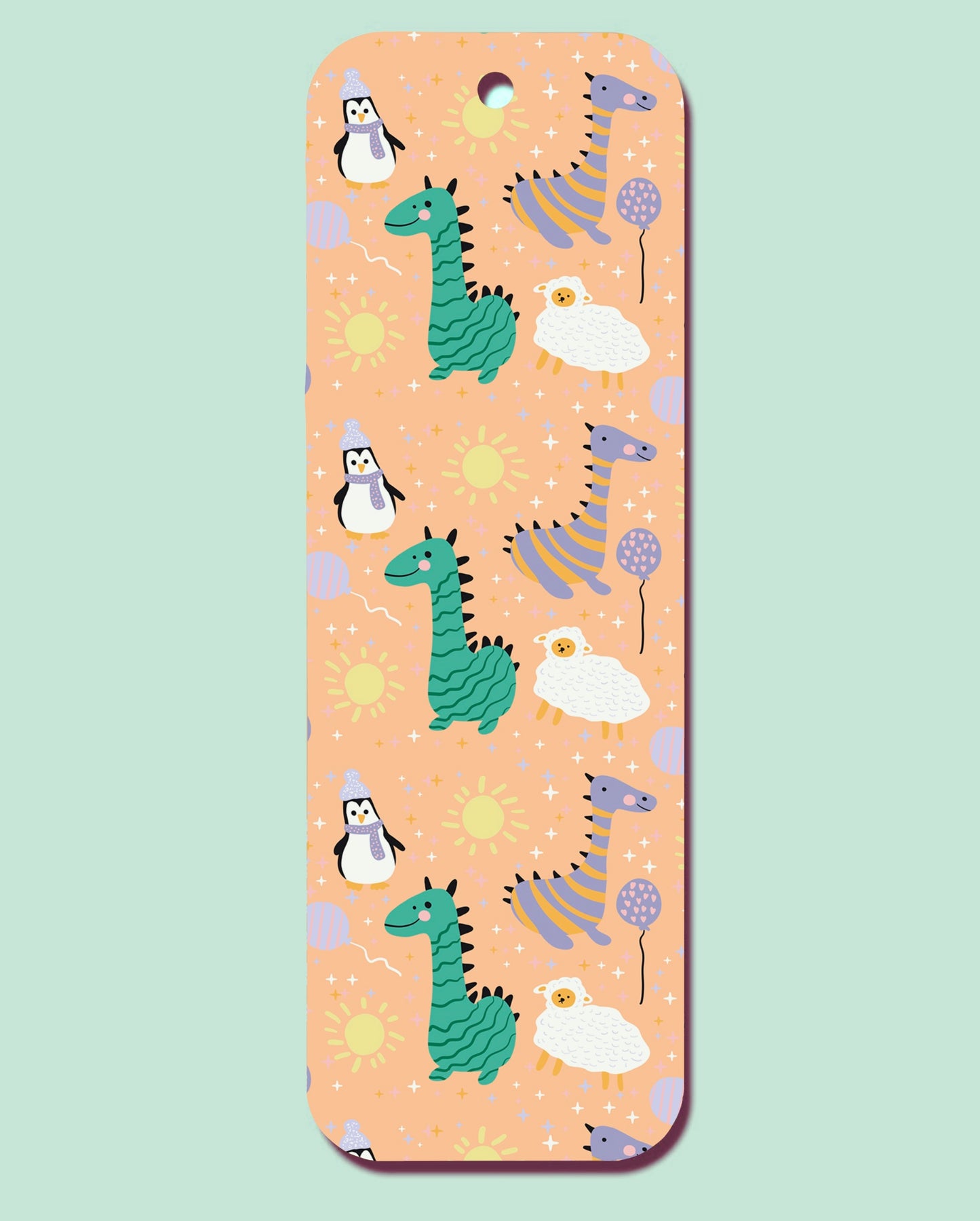 Dino Penguin Pattern Bookmark