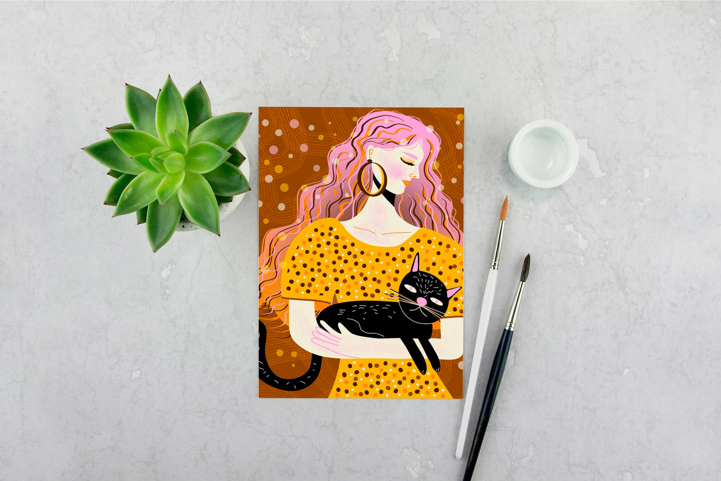 Girl with Black Cat Print