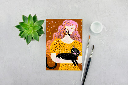 Girl with Black Cat Print