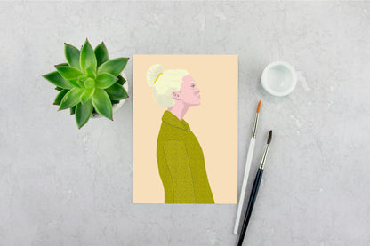 Girl in Green Coat Print