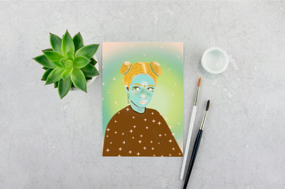 Girl with Space Buns Print